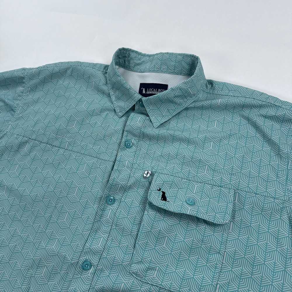 Local Boy Outfitters Mens Shirt XXL Aqua Geometric Button Up Performance Shirt